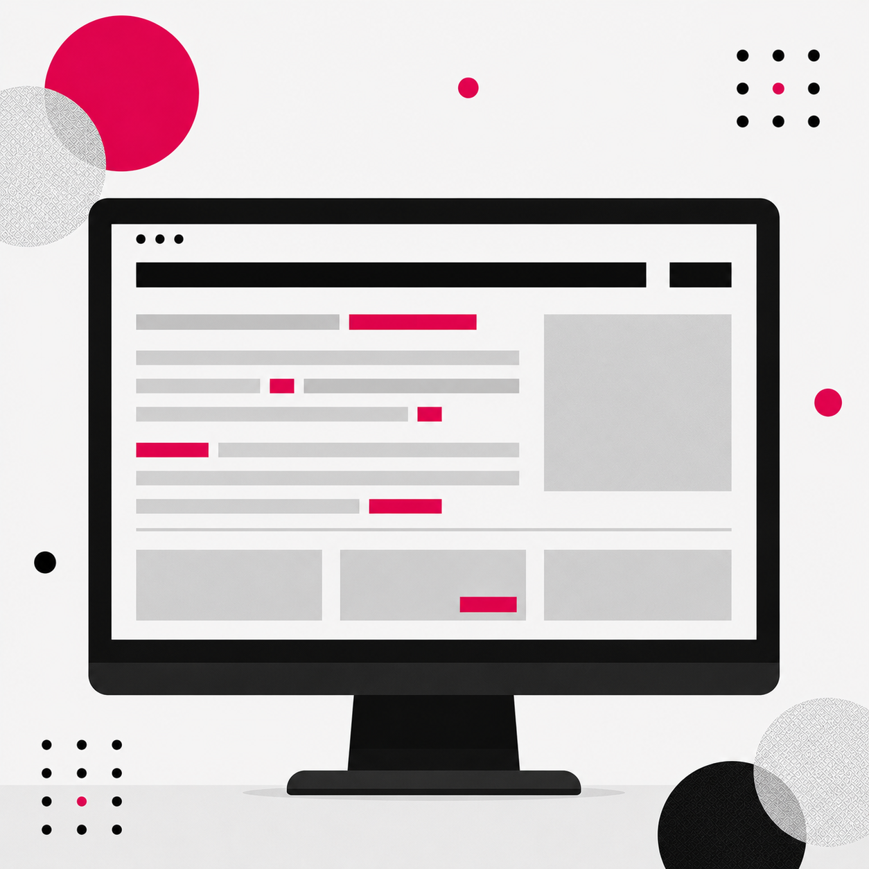 Produkcja graficzna i copywriting: ekran komputera z elementami graficznymi i tekstem.